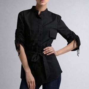 TORY BURCH Aaron Poplin Utility Shirt Blouse Ruched Sleeves Size 4